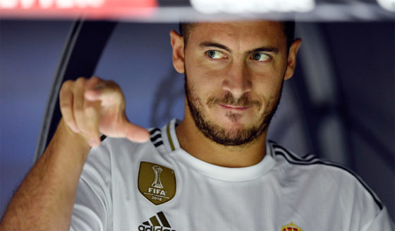 Real Madrid's Belgian forward Eden Hazard is pictured before the Spanish league football match between Real Madrid CF and CA Osasuna at the Santiago Bernabeu stadium in Madrid, on September 25, 2019. (Photo by OSCAR DEL POZO / AFP) (Photo credit should read OSCAR DEL POZO/AFP/Getty Images)