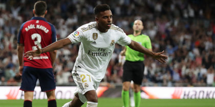 MADRID, SPAIN - SEPTEMBER 25: Rodrygo Goes of Real Madrid CF celebrates scoring their second goal during the Liga match between Real Madrid CF and CA Osasuna at Estadio Santiago Bernabeu on September 25, 2019 in Madrid, Spain. (Photo by Gonzalo Arroyo Moreno/Getty Images)