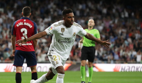 MADRID, SPAIN - SEPTEMBER 25: Rodrygo Goes of Real Madrid CF celebrates scoring their second goal during the Liga match between Real Madrid CF and CA Osasuna at Estadio Santiago Bernabeu on September 25, 2019 in Madrid, Spain. (Photo by Gonzalo Arroyo Moreno/Getty Images)