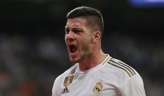 MADRID, SPAIN - SEPTEMBER 25: Luka Jovic of Real Madrid CF celebrates as he thinks he has scored, but goal was disallowed, during the Liga match between Real Madrid CF and CA Osasuna at Estadio Santiago Bernabeu on September 25, 2019 in Madrid, Spain. (Photo by Gonzalo Arroyo Moreno/Getty Images)