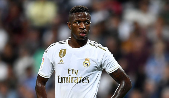 Real Madrid's Brazilian forward Vinicius Junior stands on the field during the Spanish league football match between Real Madrid CF and CA Osasuna at the Santiago Bernabeu stadium in Madrid, on September 25, 2019. (Photo by OSCAR DEL POZO / AFP) (Photo credit should read OSCAR DEL POZO/AFP/Getty Images)