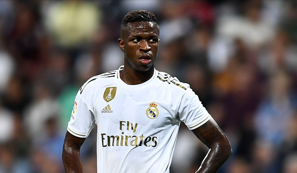 Real Madrid's Brazilian forward Vinicius Junior stands on the field during the Spanish league football match between Real Madrid CF and CA Osasuna at the Santiago Bernabeu stadium in Madrid, on September 25, 2019. (Photo by OSCAR DEL POZO / AFP) (Photo credit should read OSCAR DEL POZO/AFP/Getty Images)