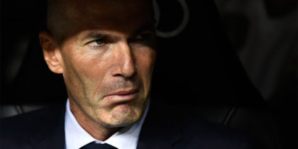 Real Madrid's French coach Zinedine Zidane sits on the bench before the Spanish league football match between Real Madrid CF and CA Osasuna at the Santiago Bernabeu stadium in Madrid, on September 25, 2019. (Photo by OSCAR DEL POZO / AFP) (Photo credit should read OSCAR DEL POZO/AFP/Getty Images)