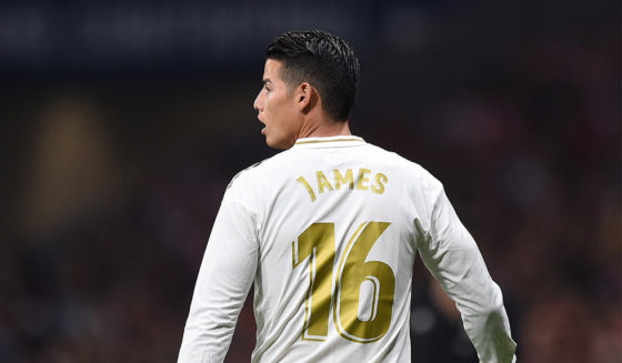 MADRID, SPAIN - SEPTEMBER 28: James Rodriguez of Real Madrid CF looks on during the Liga match between Club Atletico de Madrid and Real Madrid CF at Wanda Metropolitano on September 28, 2019 in Madrid, Spain. (Photo by Denis Doyle/Getty Images)