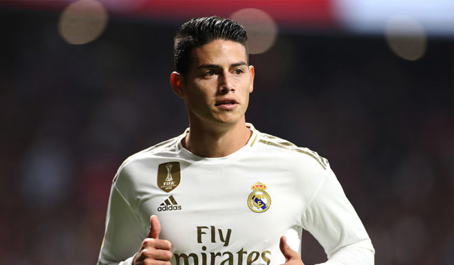 MADRID, SPAIN - SEPTEMBER 28: James Rodriguez of Real Madrid looks on during the Liga match between Club Atletico de Madrid and Real Madrid CF at Wanda Metropolitano on September 28, 2019 in Madrid, Spain. (Photo by Angel Martinez/Getty Images)