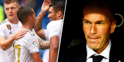 MADRID, SPAIN - SEPTEMBER 14: Zinedine Zidane, manager of Real Madrid during the La Liga match between Real Madrid CF and Levante UD at Estadio Santiago Bernabeu on September 14, 2019 in Madrid, Spain. (Photo by Denis Doyle/Getty Images)