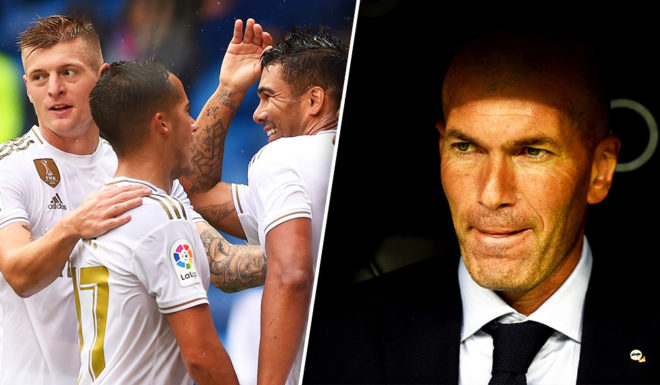 Real Madrid, Zinedine Zidane MADRID, SPAIN - SEPTEMBER 14: Zinedine Zidane, manager of Real Madrid during the La Liga match between Real Madrid CF and Levante UD at Estadio Santiago Bernabeu on September 14, 2019 in Madrid, Spain. (Photo by Denis Doyle/Getty Images)