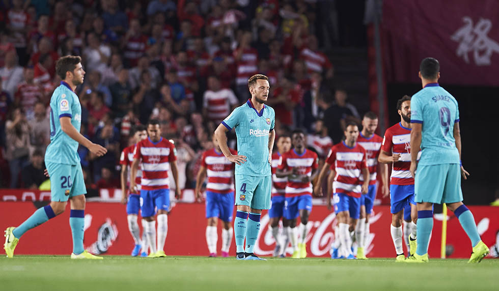 GRANADA, SPAIN - SEPTEMBER 21: Ivan Rakitic of FC Barcelona reacts during the Liga match between Granada CF and FC Barcelona at Estadio Nuevo Los Carmenes on September 21, 2019 in Granada, Spain. (Photo by Aitor Alcalde/Getty Images)