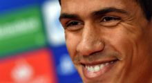 Real Madrid's French defender Raphael Varane attends a press conference at the Luzhniki stadium in Moscow on October 1, 2018 on the eve of the UEFA Champions League group G football match between PFC CSKA Moscow and Real Madrid CF. (Photo by Yuri KADOBNOV / AFP) (Photo credit should read YURI KADOBNOV/AFP/Getty Images)