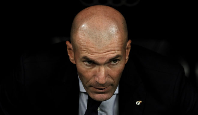 Zinédine Zidane MADRID, SPAIN - SEPTEMBER 25: Head coach Zinedine Zidane of Real Madrid CF in action prior to start the Liga match between Real Madrid CF and CA Osasuna at Estadio Santiago Bernabeu on September 25, 2019 in Madrid, Spain. (Photo by Gonzalo Arroyo Moreno/Getty Images)