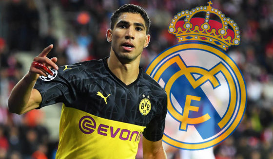 PRAGUE, CZECH REPUBLIC - OCTOBER 02: Achraf Hakimi of Borussia Dortmund celebrates after scoring his sides second goal during the UEFA Champions League group F match between Slavia Praha and Borussia Dortmund at Eden Stadium on October 02, 2019 in Prague, Czech Republic. (Photo by Sebastian Widmann/Getty Images)