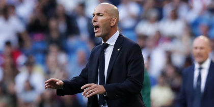 MADRID, SPAIN - OCTOBER 01: Zinedine Zidane, Manager of Real Madrid reacts during the UEFA Champions League group A match between Real Madrid and Club Brugge KV at Bernabeu on October 01, 2019 in Madrid, Spain. (Photo by Gonzalo Arroyo Moreno/Getty Images)