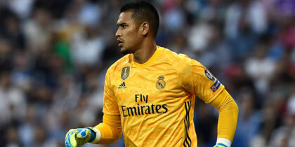 Real Madrid's French goalkeeper Alphonse Areola looks on during the UEFA Champions league Group A football match between Real Madrid and Club Brugge at the Santiago Bernabeu stadium in Madrid on October 1, 2019. (Photo by OSCAR DEL POZO / AFP) (Photo credit should read OSCAR DEL POZO/AFP/Getty Images)