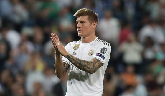 MADRID, SPAIN - OCTOBER 01: Toni Kroos of Real Madrid CF acknwledges the audience after the UEFA Champions League group A match between Real Madrid and Club Brugge KV at Bernabeu on October 01, 2019 in Madrid, Spain. (Photo by Gonzalo Arroyo Moreno/Getty Images)