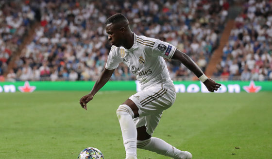 MADRID, SPAIN - OCTOBER 01: Vinicius Junior of Real Madrid CF controls the ball during the UEFA Champions League group A match between Real Madrid and Club Brugge KV at Bernabeu on October 01, 2019 in Madrid, Spain. (Photo by Gonzalo Arroyo Moreno/Getty Images)