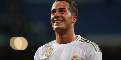 MADRID, SPAIN - SEPTEMBER 25: Lucas Vazquez of Real Madrid CF greets the audience after the Liga match between Real Madrid CF and CA Osasuna at Estadio Santiago Bernabeu on September 25, 2019 in Madrid, Spain. (Photo by Gonzalo Arroyo Moreno/Getty Images)