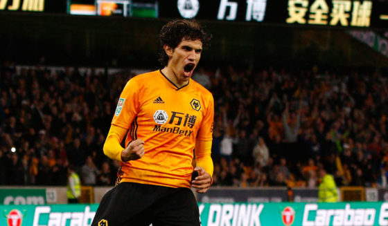 WOLVERHAMPTON, ENGLAND - SEPTEMBER 25: Jesus Vallejo of Wolverhampton Wanderers celebrates after winning his penalty during the Carabao Cup Third Round match between Wolverhampton Wanderers and Reading at Molineux on September 25, 2019 in Wolverhampton, England. (Photo by Morgan Harlow/Getty Images)