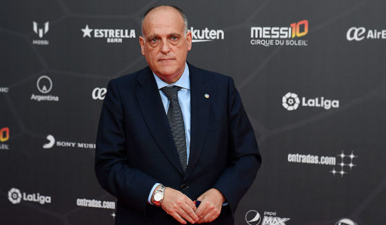 The president of Spanish Liga Javier Tebas poses on the red carpet during the premiere of Cirque du Soleil's latest show "Messi 10" inspired by Argentinian football star Lionel Messi in Barcelona on October 10, 2019. (Photo by Josep LAGO / AFP) (Photo by JOSEP LAGO/AFP via Getty Images)