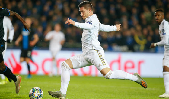Real's Luka Jovic pictured in action during a soccer game between Belgian team Club Brugge KV and Spanish Real Madrid CF, Wednesday 11 December 2019 in Brugge, the sixth and last match in the group stage of the UEFA Champions League, in Group A. BELGA PHOTO BRUNO FAHY (Photo by BRUNO FAHY/BELGA MAG/AFP via Getty Images)