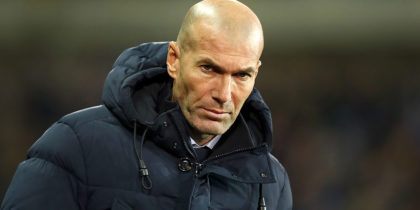 BRUGGE, BELGIUM - DECEMBER 11: Zinedine Zidane, Manager of Real Madrid looks on during the UEFA Champions League group A match between Club Brugge KV and Real Madrid at Jan Breydel Stadium on December 11, 2019 in Brugge, Belgium. (Photo by Dean Mouhtaropoulos/Getty Images)