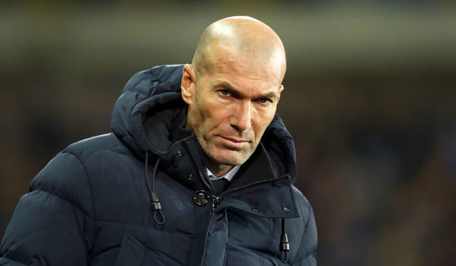 Zinédine Zidane BRUGGE, BELGIUM - DECEMBER 11: Zinedine Zidane, Manager of Real Madrid looks on during the UEFA Champions League group A match between Club Brugge KV and Real Madrid at Jan Breydel Stadium on December 11, 2019 in Brugge, Belgium. (Photo by Dean Mouhtaropoulos/Getty Images)