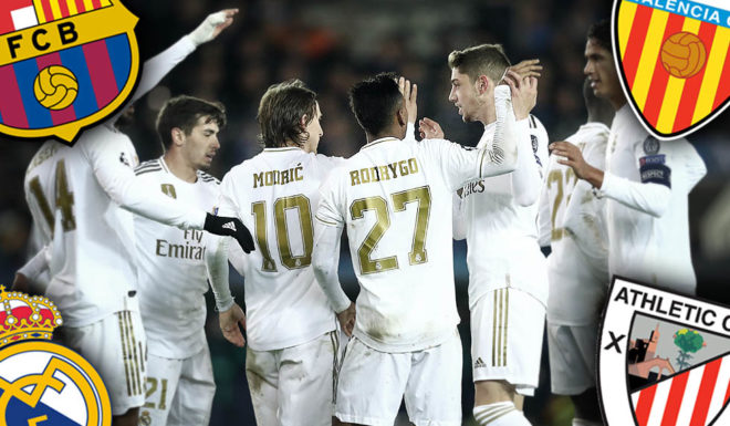 BRUGGE, BELGIUM - DECEMBER 11: Luka Modric of Real Madrid celebrates with teammates after scoring his team's third goal during the UEFA Champions League group A match between Club Brugge KV and Real Madrid at Jan Breydel Stadium on December 11, 2019 in Brugge, Belgium. (Photo by Dean Mouhtaropoulos/Getty Images)