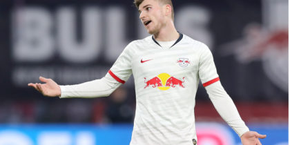 LEIPZIG, GERMANY - DECEMBER 21: Timo Werner of RB Leipzig reacts during the Bundesliga match between RB Leipzig and FC Augsburg at Red Bull Arena on December 21, 2019 in Leipzig, Germany. (Photo by Boris Streubel/Bongarts/Getty Images)