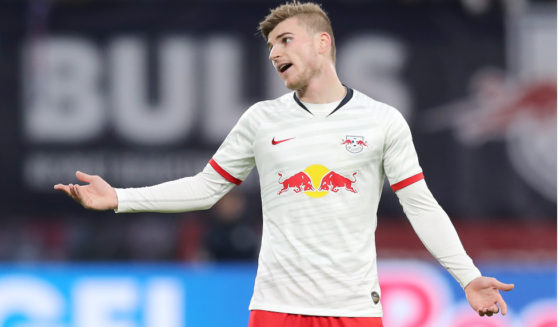 LEIPZIG, GERMANY - DECEMBER 21: Timo Werner of RB Leipzig reacts during the Bundesliga match between RB Leipzig and FC Augsburg at Red Bull Arena on December 21, 2019 in Leipzig, Germany. (Photo by Boris Streubel/Bongarts/Getty Images)