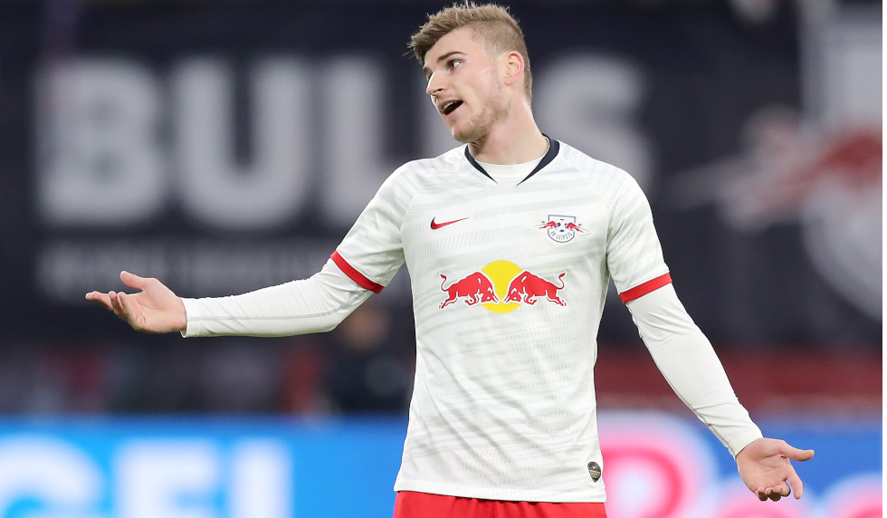 LEIPZIG, GERMANY - DECEMBER 21: Timo Werner of RB Leipzig reacts during the Bundesliga match between RB Leipzig and FC Augsburg at Red Bull Arena on December 21, 2019 in Leipzig, Germany. (Photo by Boris Streubel/Bongarts/Getty Images)