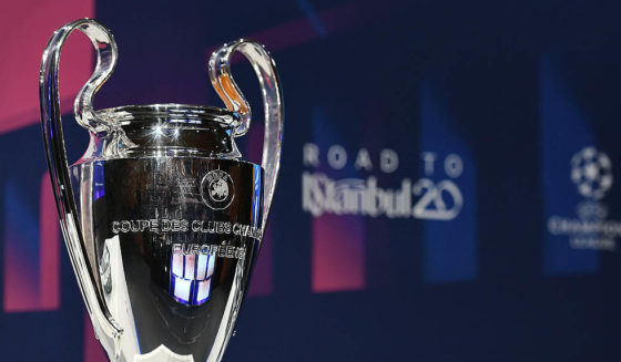 The UEFA Champions League football trophy is pictured prior to the cup's round of 16 draw ceremony on December 16, 2019 in Nyon. (Photo by Fabrice COFFRINI / AFP) (Photo by FABRICE COFFRINI/AFP via Getty Images)