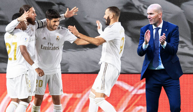 Rodrygo Goes, Sergio Ramos, Marco Asensio, Karim Benzema, Zinédine Zidane Rodrygo Goes, Sergio Ramos, Marco Asensio, Karim Benzema, Zinédine Zidane, Jubel