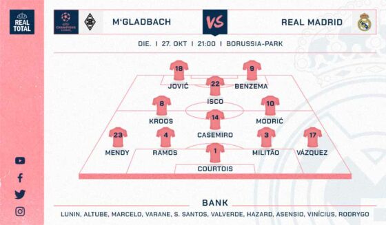 Real Madrids voraussichtliche Aufstellung gegen Gladbach