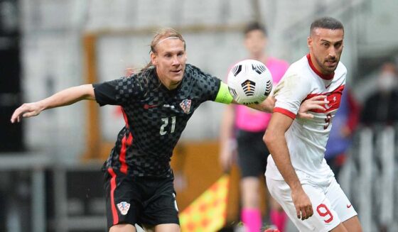 Domagoj Vida, Cenk Tosun Cenk Tosun of Turkey and Domagoj Vida of Croatia during the Friendly football match between Turkey and Croatia