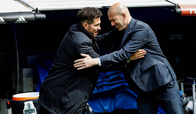 Diego Simeone und Zinédine Zidane im Derbi madrileño Diego Simeone Zinédine Zidane Derbi madrileño