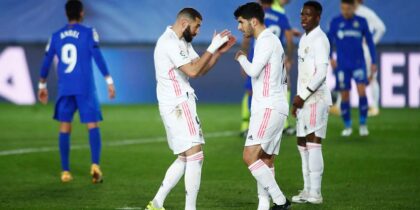 Karim Benzema, Marco Asensio, Vinicius, Jubel