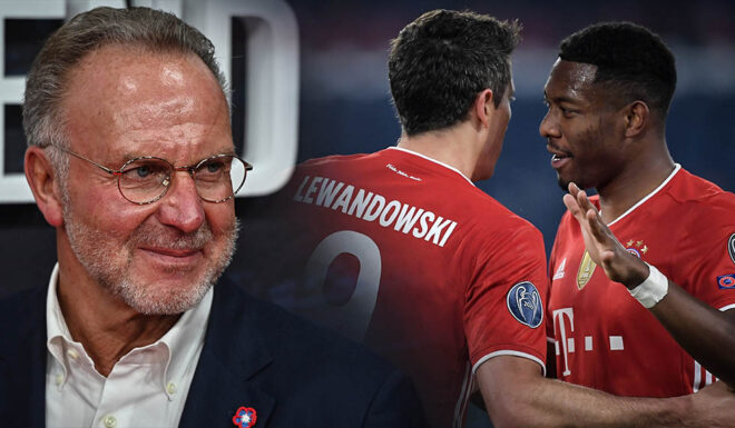 Karl-Heinz Rummenigge, Robert Lewandowski, David Alaba Karl-Heinz Rummenigge Robert Lewandowski David Alaba