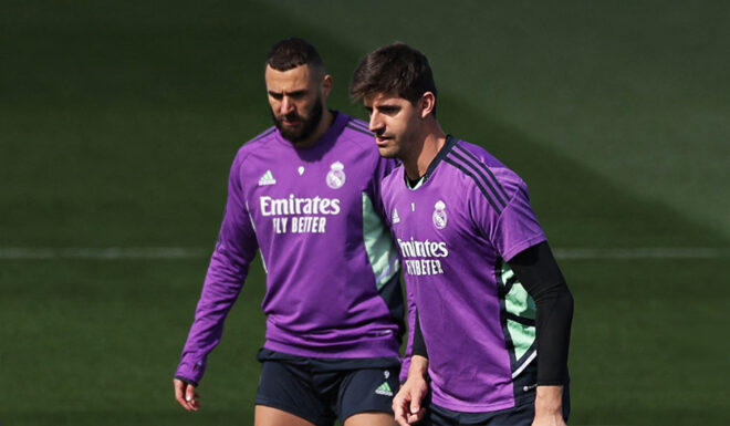 Thibaut Courtois Karim Benzema Real Madrid Training