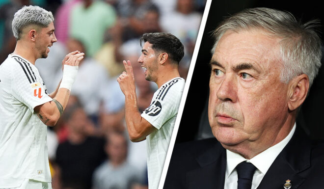 Federico Valverde, Brahim Díaz, Carlo Ancelotti Federico Valverde, Brahim Díaz, Carlo Ancelotti