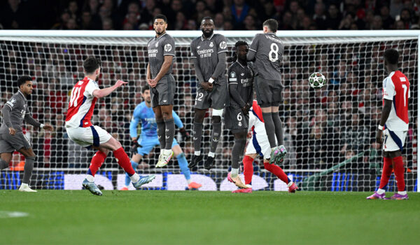 Declan Rice Arsenal FC v Real Madrid C.F. - UEFA Champions League 2024/25 Quarter Final First Leg